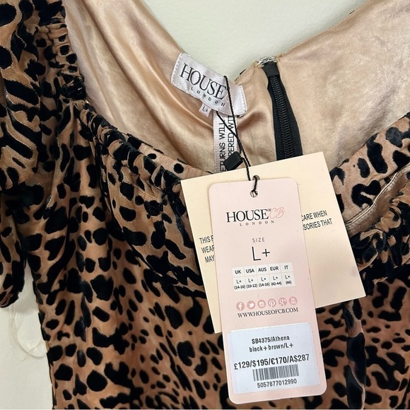 House‎ of CB Athena Leopard Print Ruffle Tea Dress in Brown & Black sz L+ - Picture 3 of 4